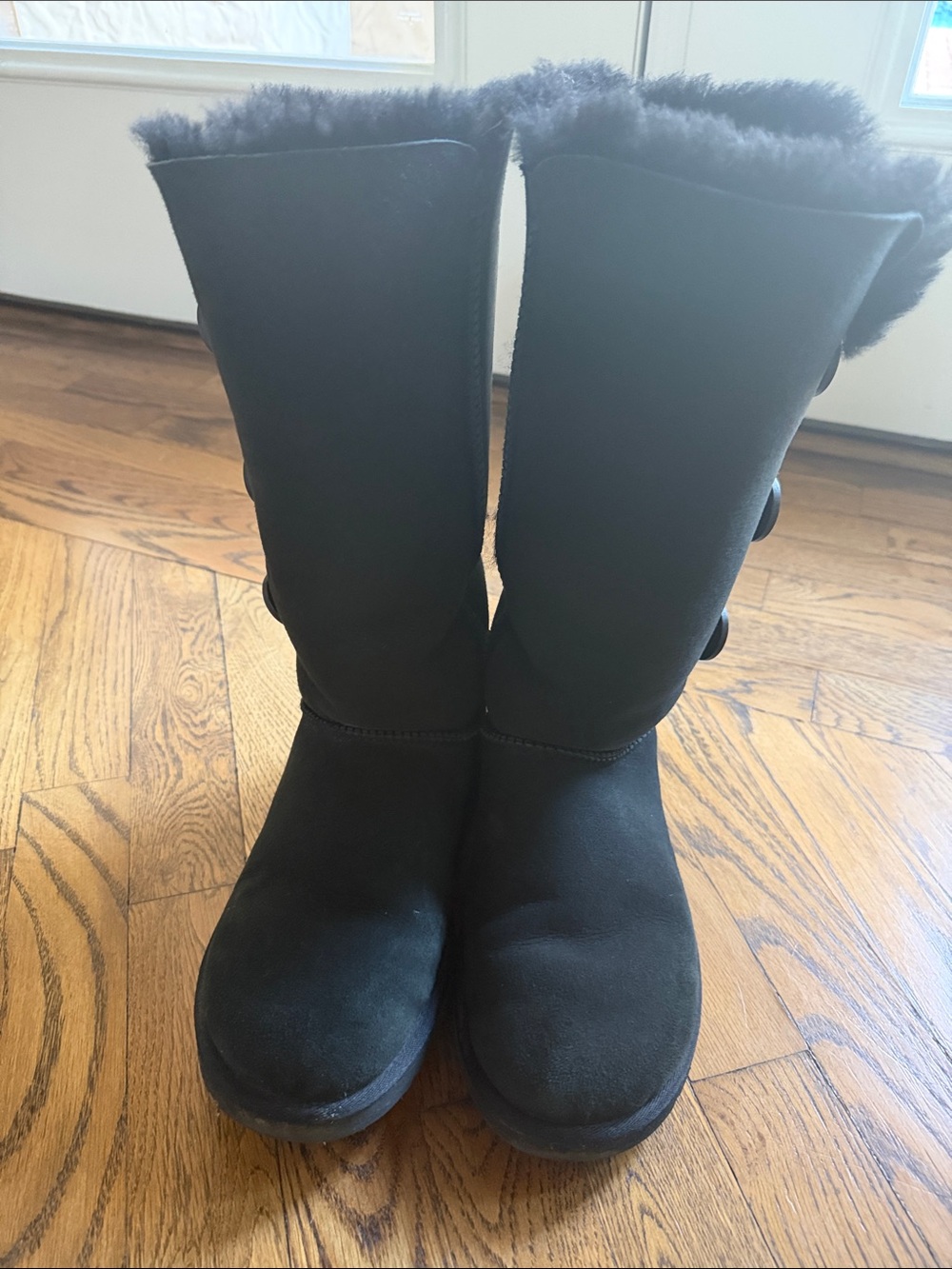UGG Black Mid-Calf Button Shearling Boots
